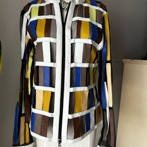 Vintage Carrie’s Mod Multicolor Striped Women's Leather Nylon Jacket